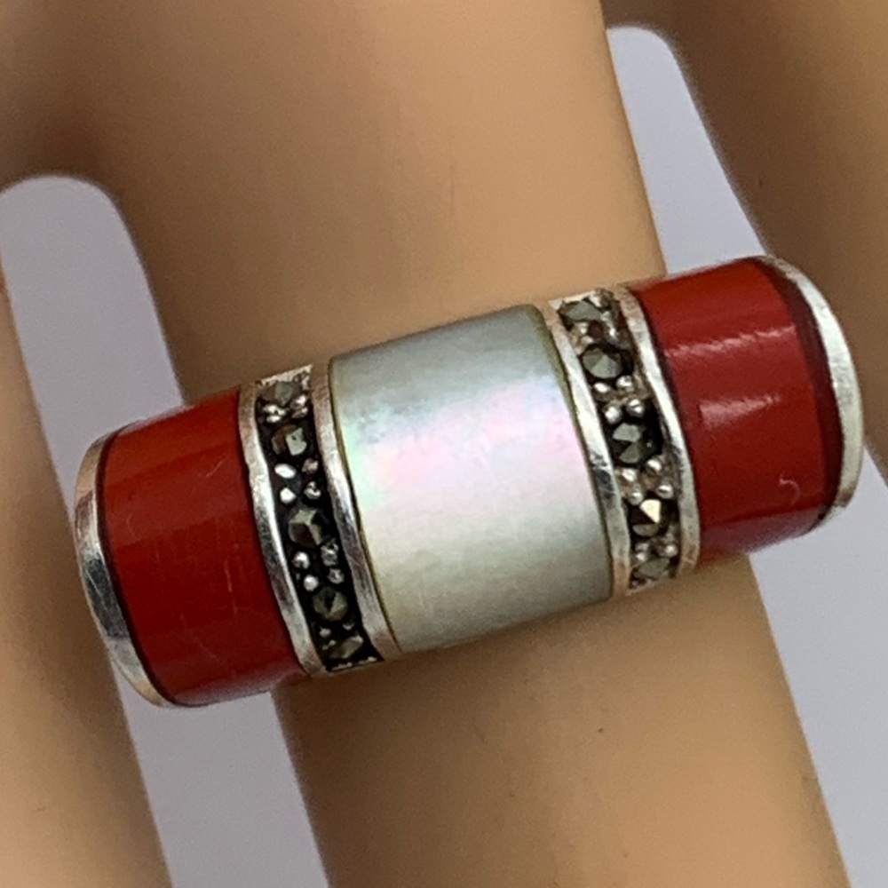 925 Vintage Sterling M. Pearl Ring 7